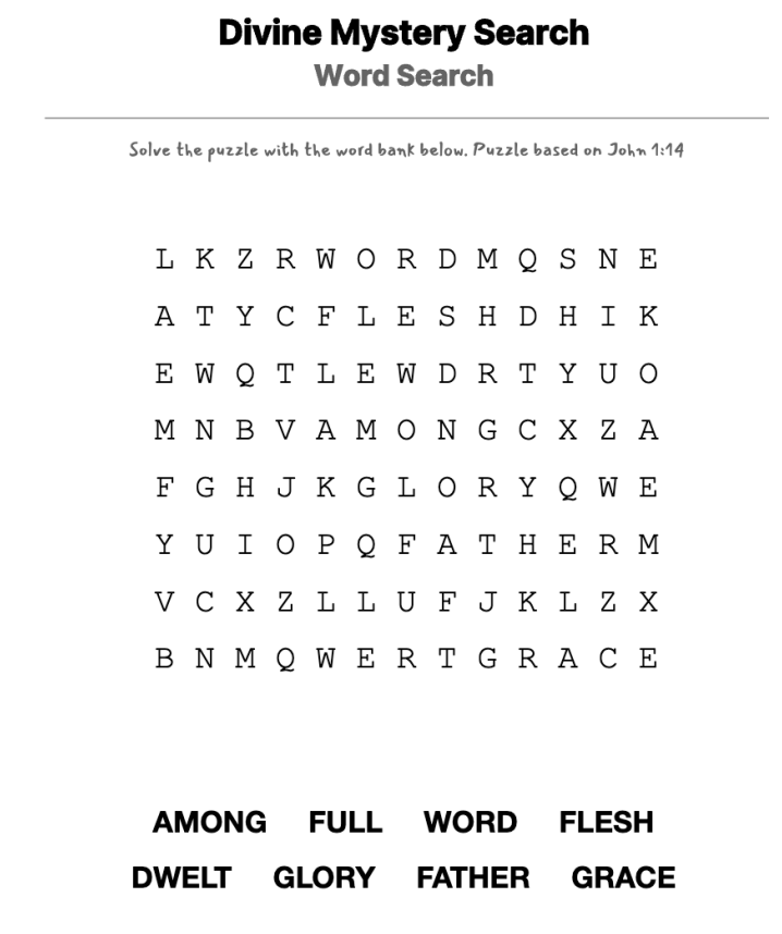 Jesus Dwelling Among Us word-search